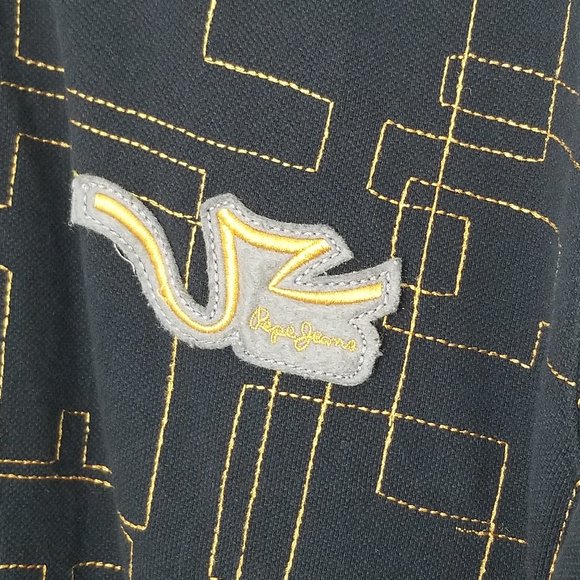 Pepe Jeans Gold Embroidered Polo Collared Shirt 2XL Black Short Sleeve Retro Men - Picture 2 of 9